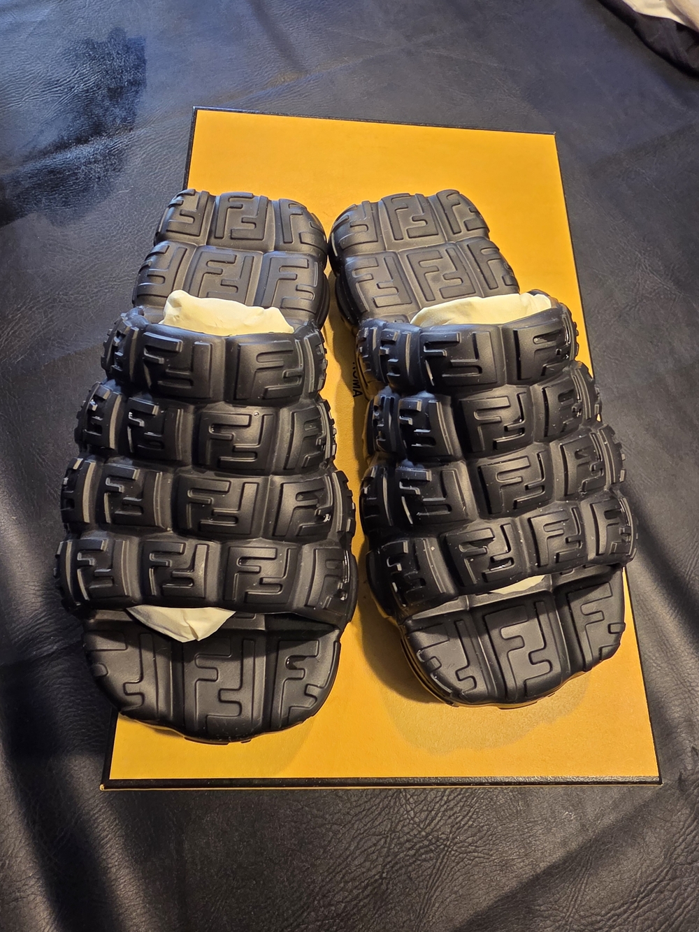 Fendi Black Padded Logo Slide Sandals for Men